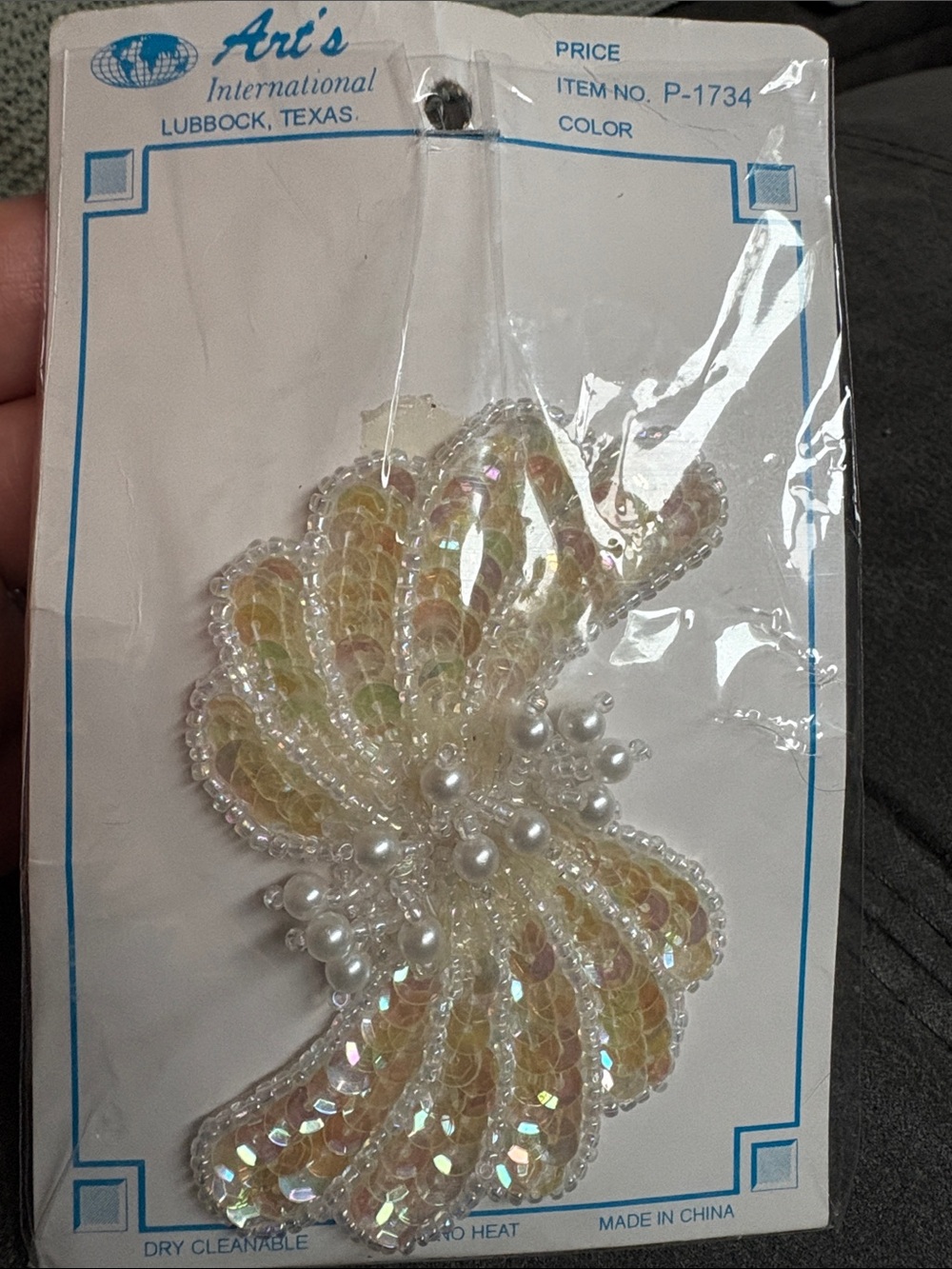 Vintage Iridescent Beaded Applique - Pearl Accent - White/Cream - Art’s